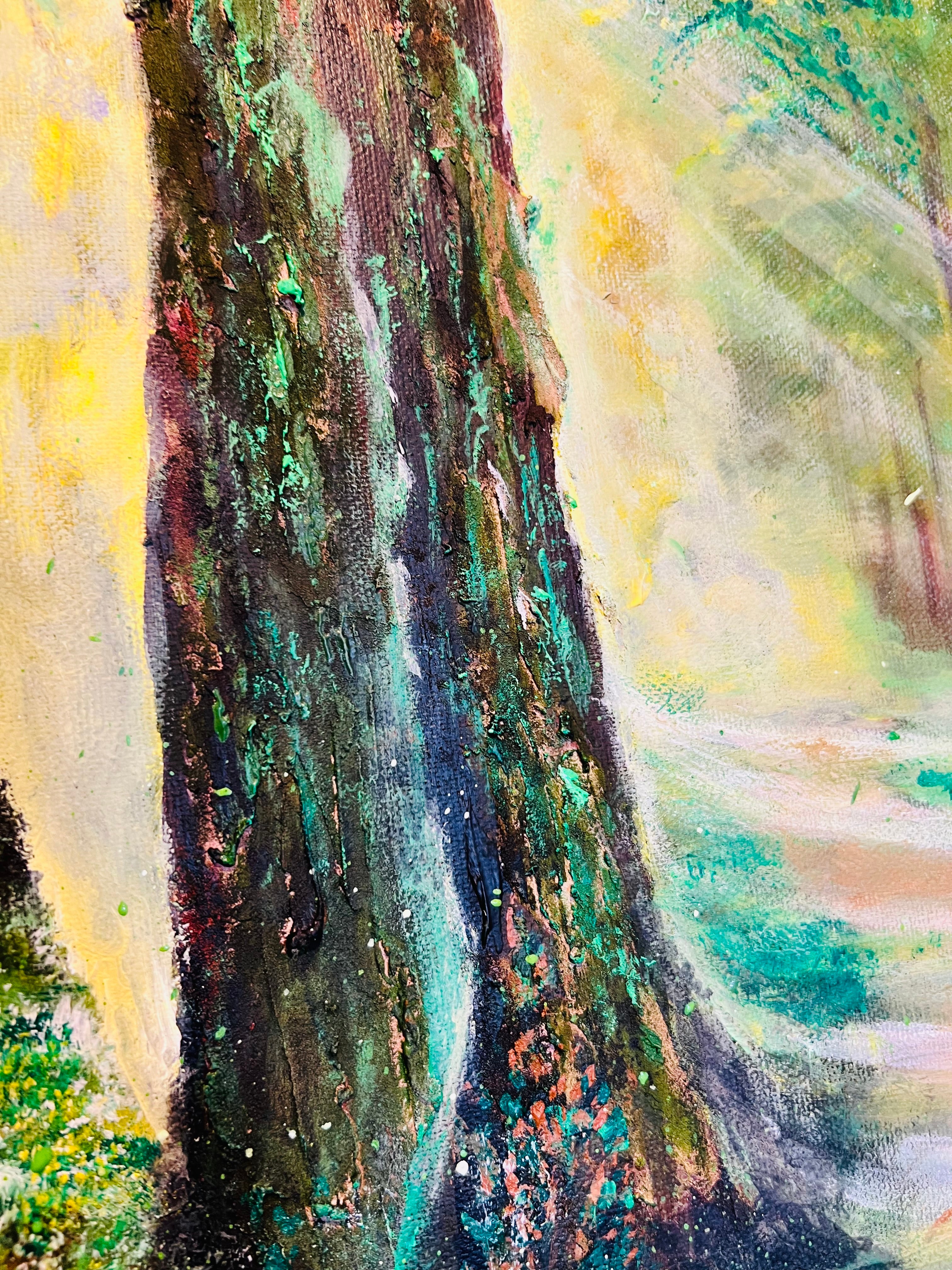 MYSTERY FOREST - ORIGINAL PAINTING Framed sunlight Painting Blue yellow Wall Art 3D Abstract Canvas Painting landscape