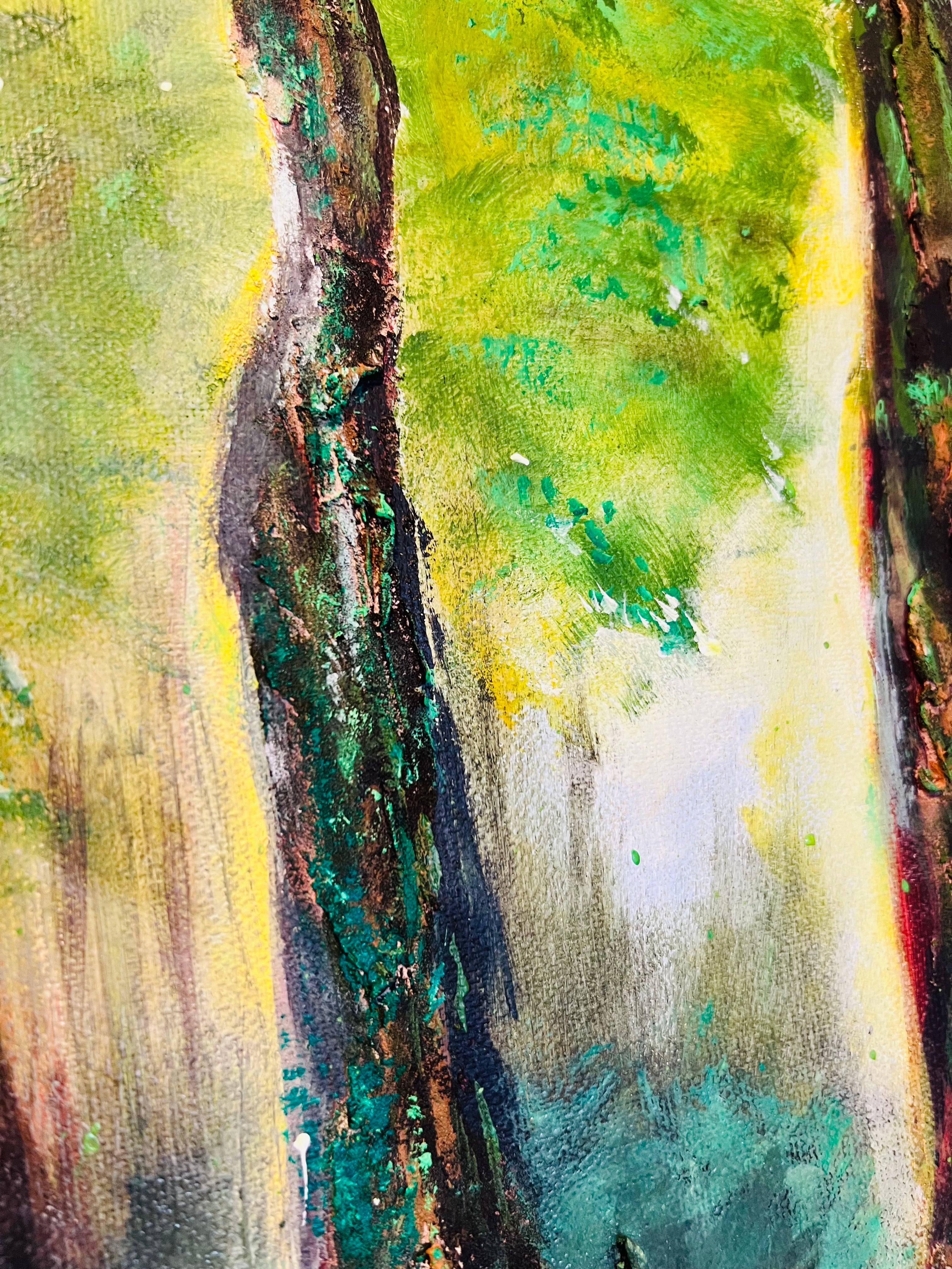 MYSTERY FOREST - ORIGINAL PAINTING Framed sunlight Painting Blue yellow Wall Art 3D Abstract Canvas Painting landscape