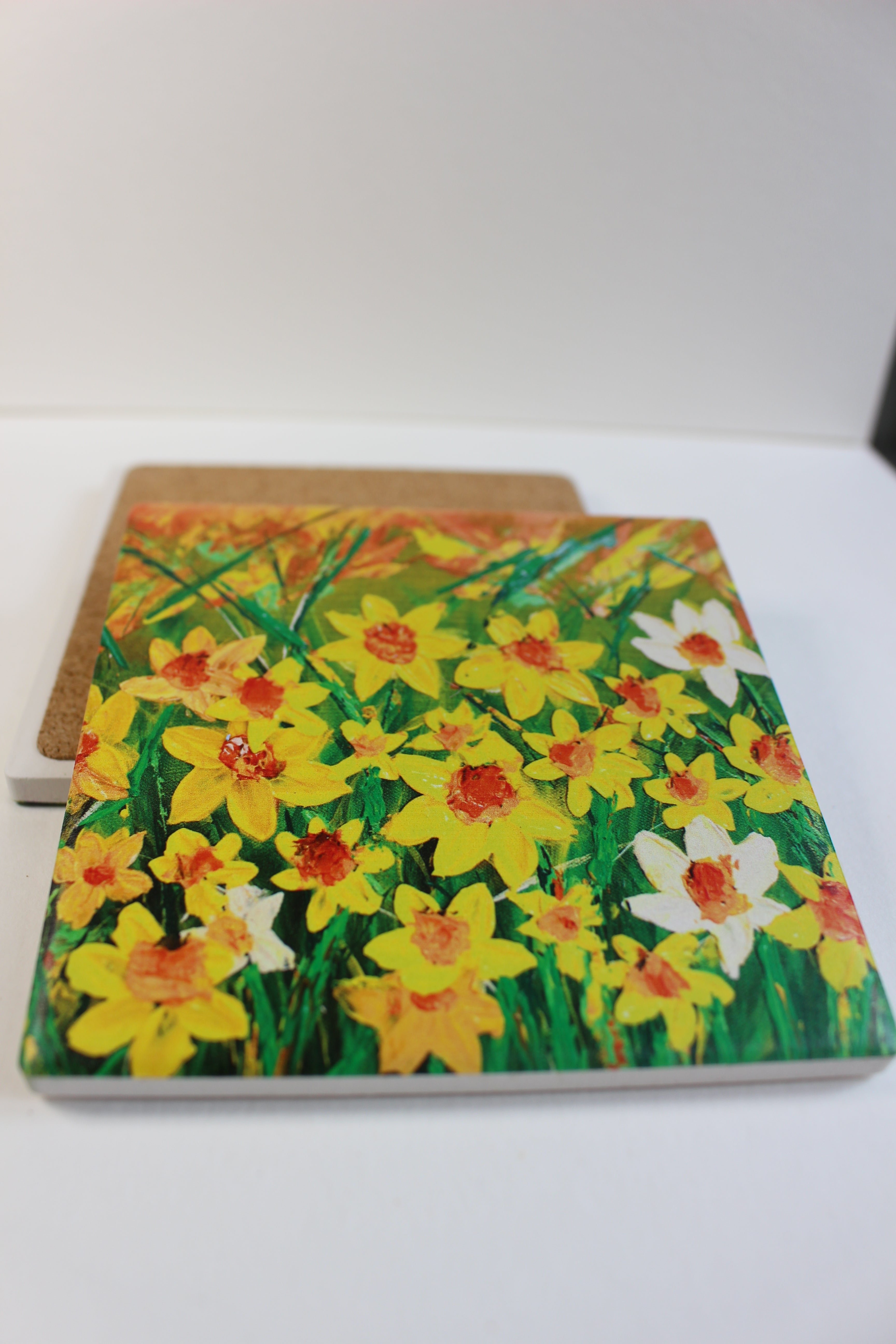 Square Ceramic Coaster "Daffodils" Art Print Hand Painted 10x10cm