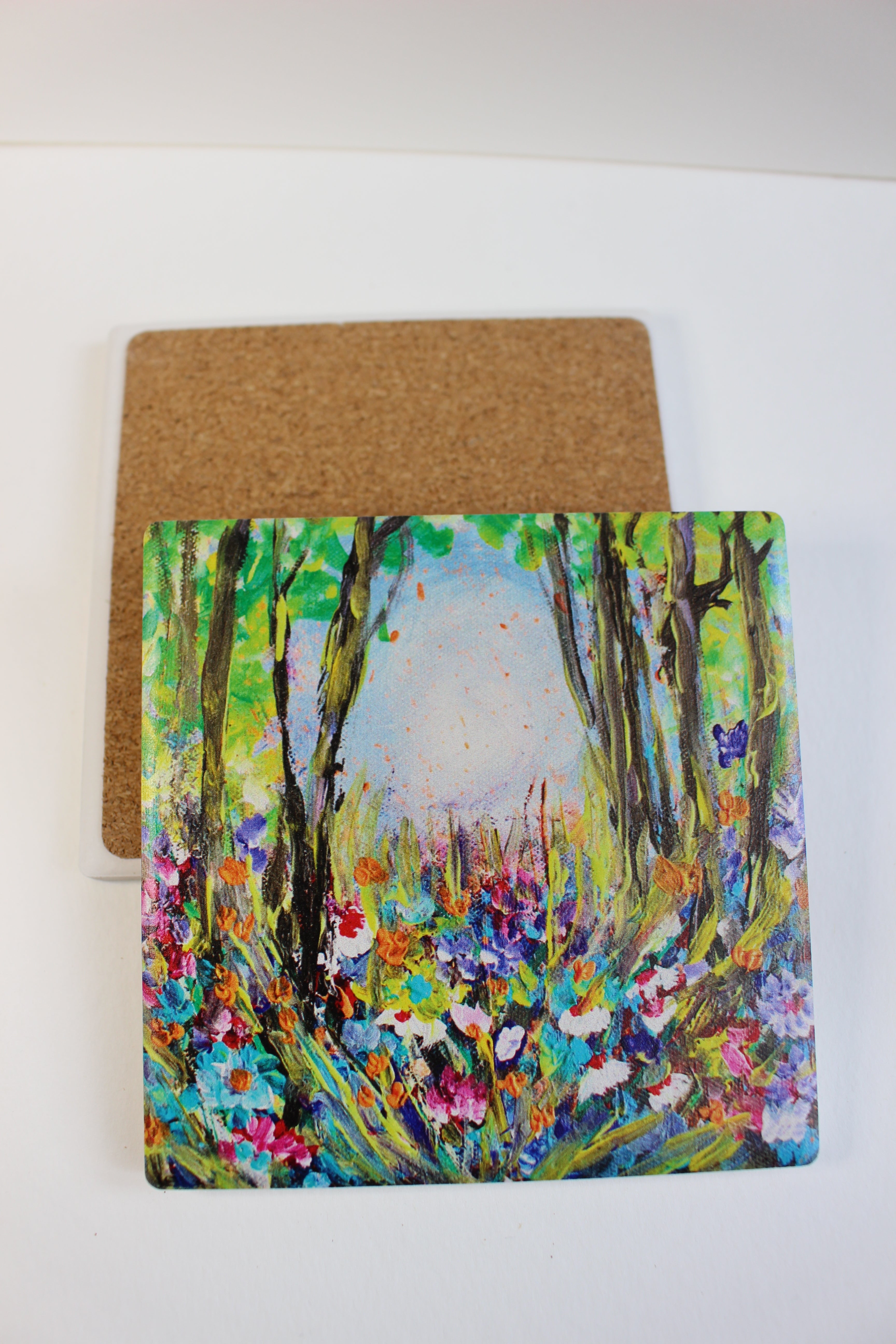 Square Ceramic Coaster "Symphony of Flowers" Art Print Hand Painted 10x10cm