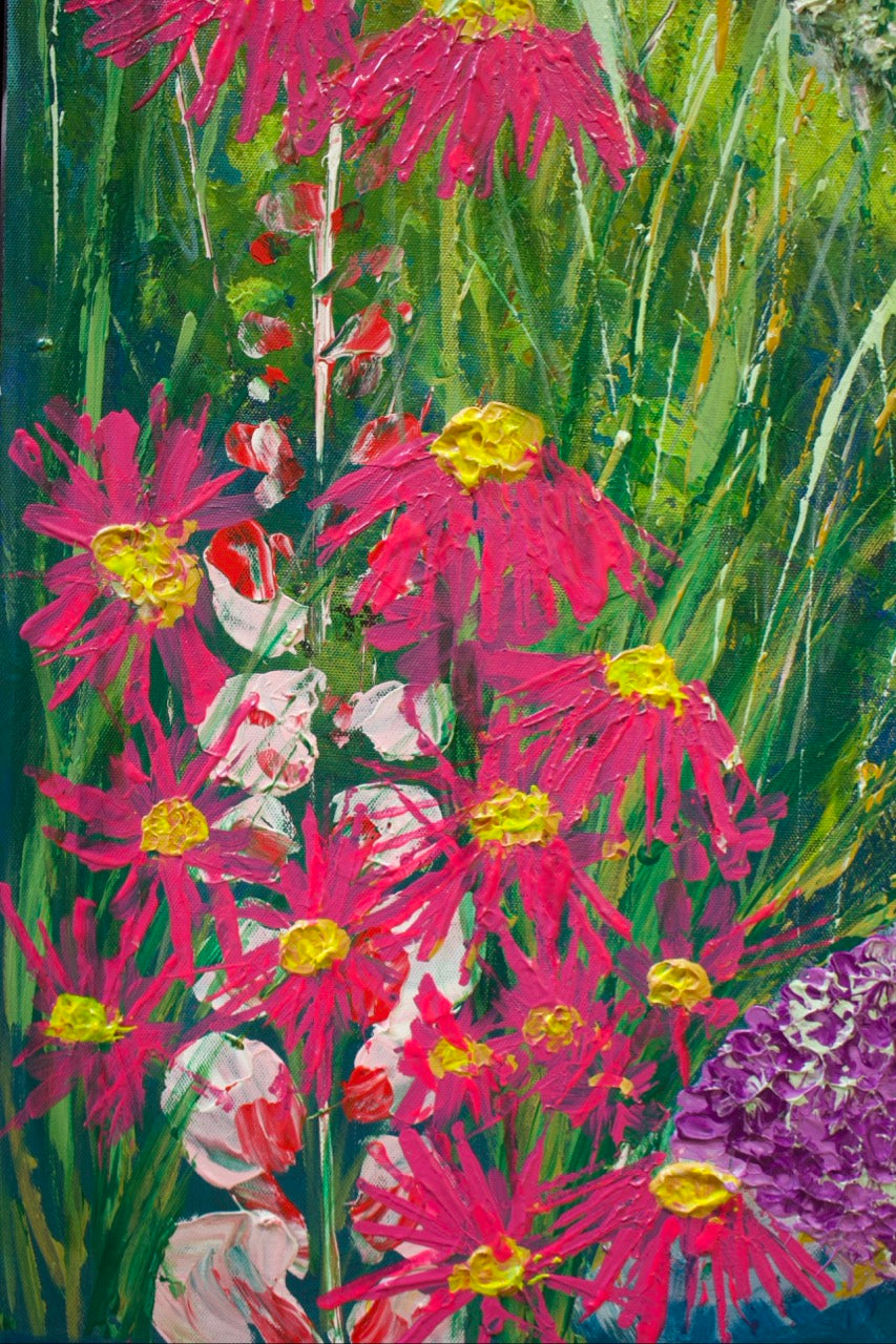 “Valley of Vibrant Blooms” Large texture wildflowers painting