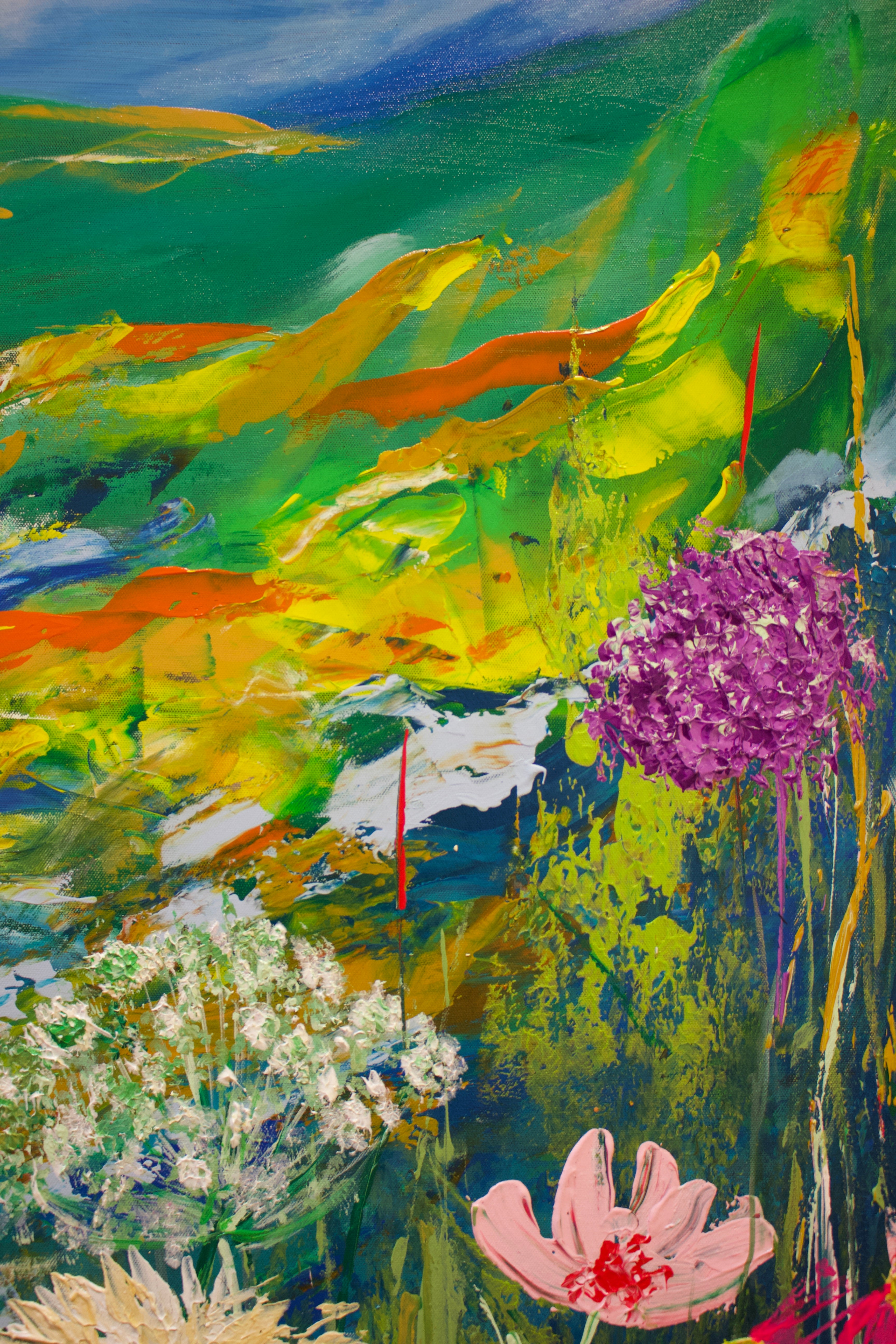 “Valley of Vibrant Blooms” Large texture wildflowers painting