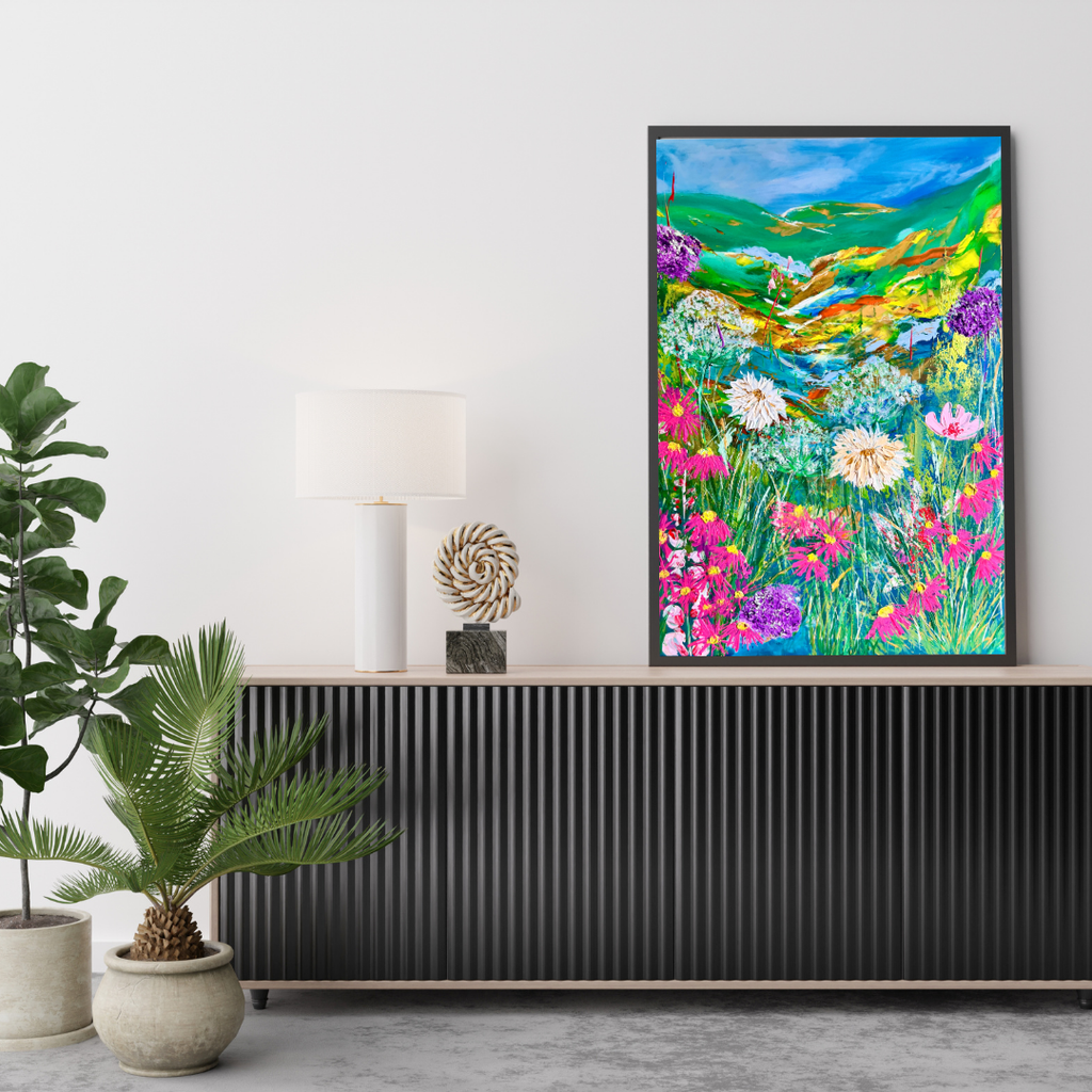 “Valley of Vibrant Blooms” Large texture wildflowers painting