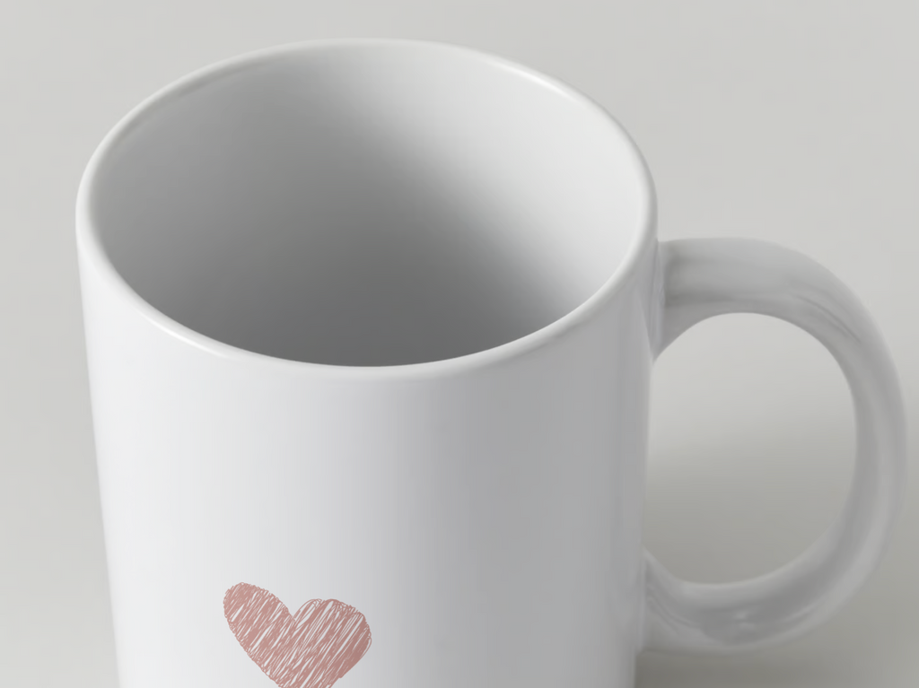 White ceramic mug with heart and 'I LOVE YOU.' printed on the front