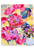 Floral wall art print with pink peonies, a white vase, and a red SPRING label