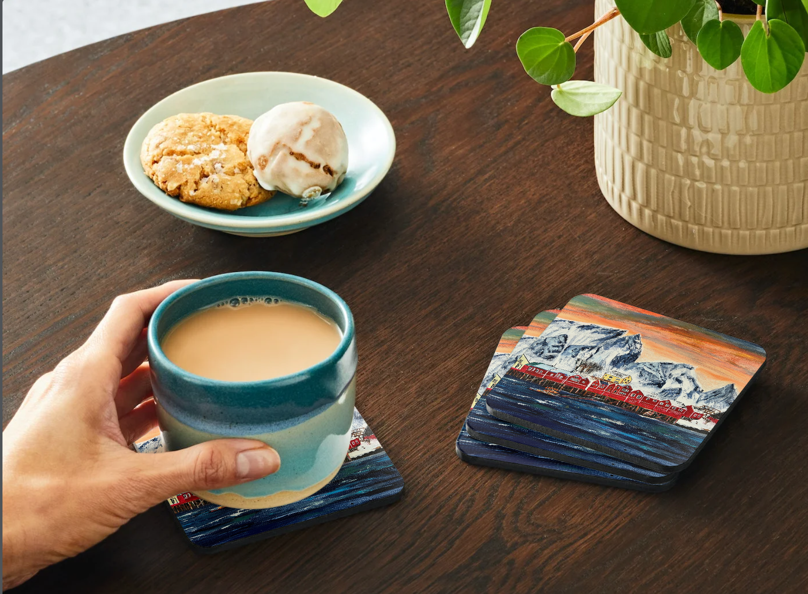 HARDBOARD COASTER - 9.5x9.5cm from Original Art Fishing Village