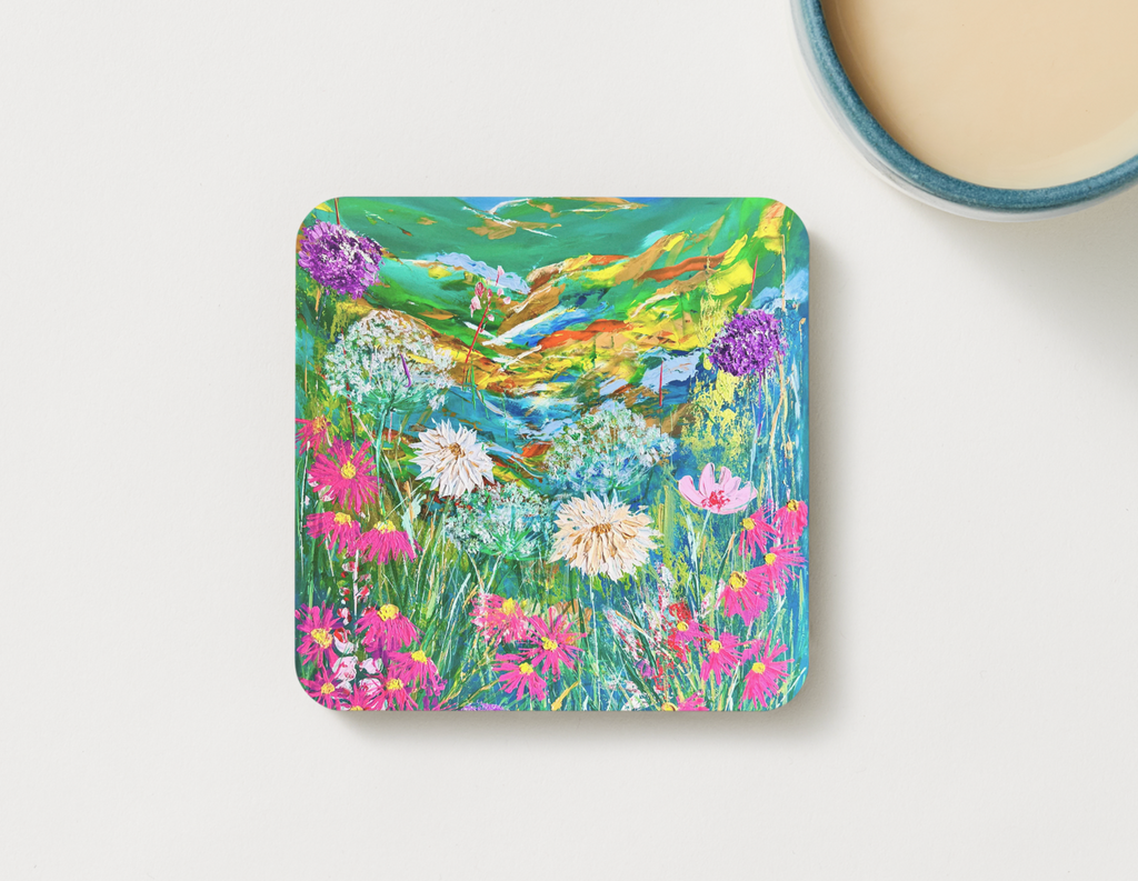 Flowers Meadow Art Coaster | Botanical Landscape Gift