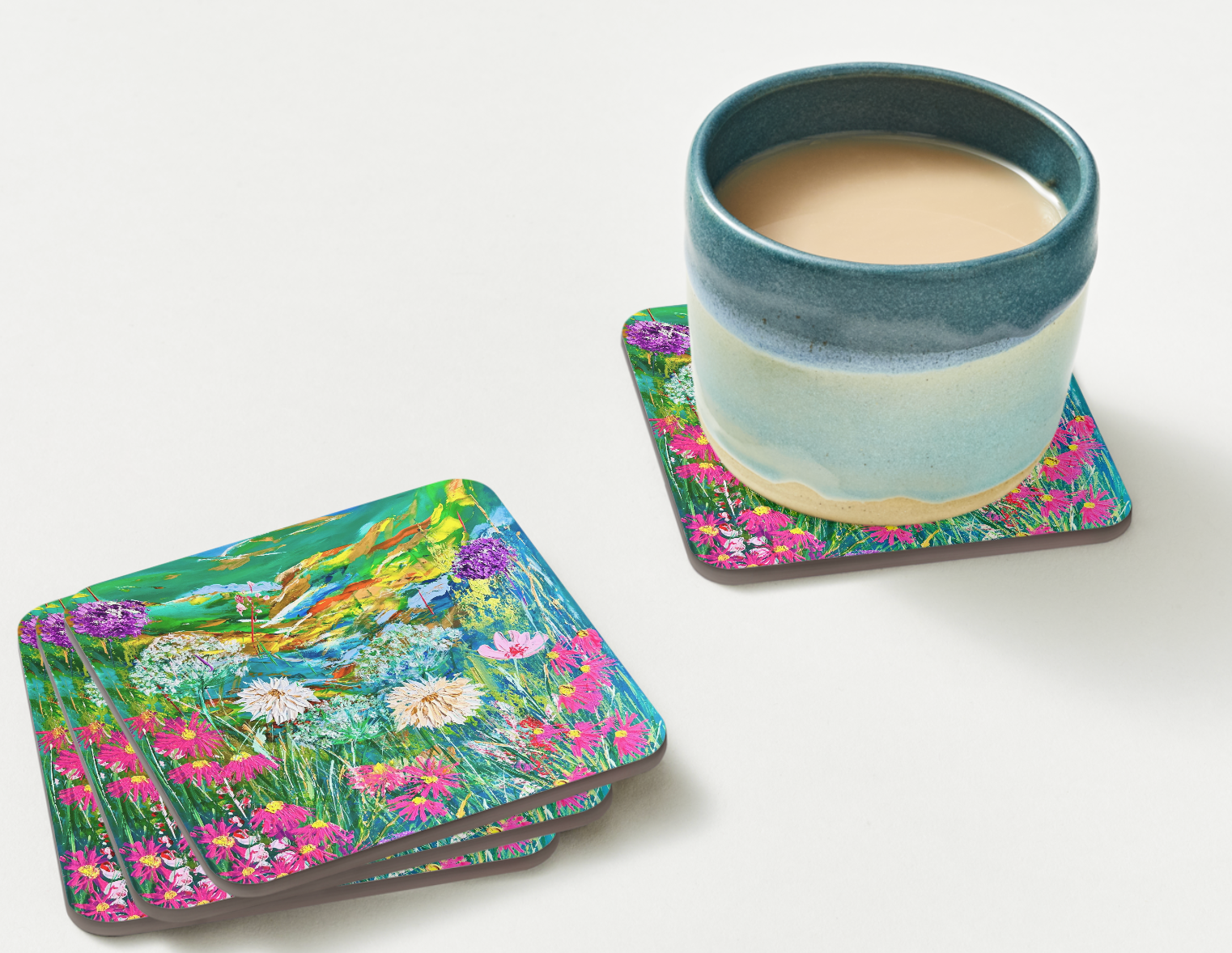 Flowers Meadow Art Coaster | Botanical Landscape Gift