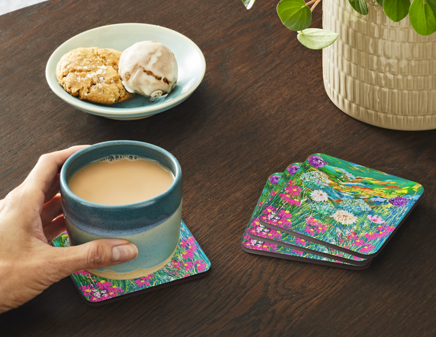 Flowers Meadow Art Coaster | Botanical Landscape Gift