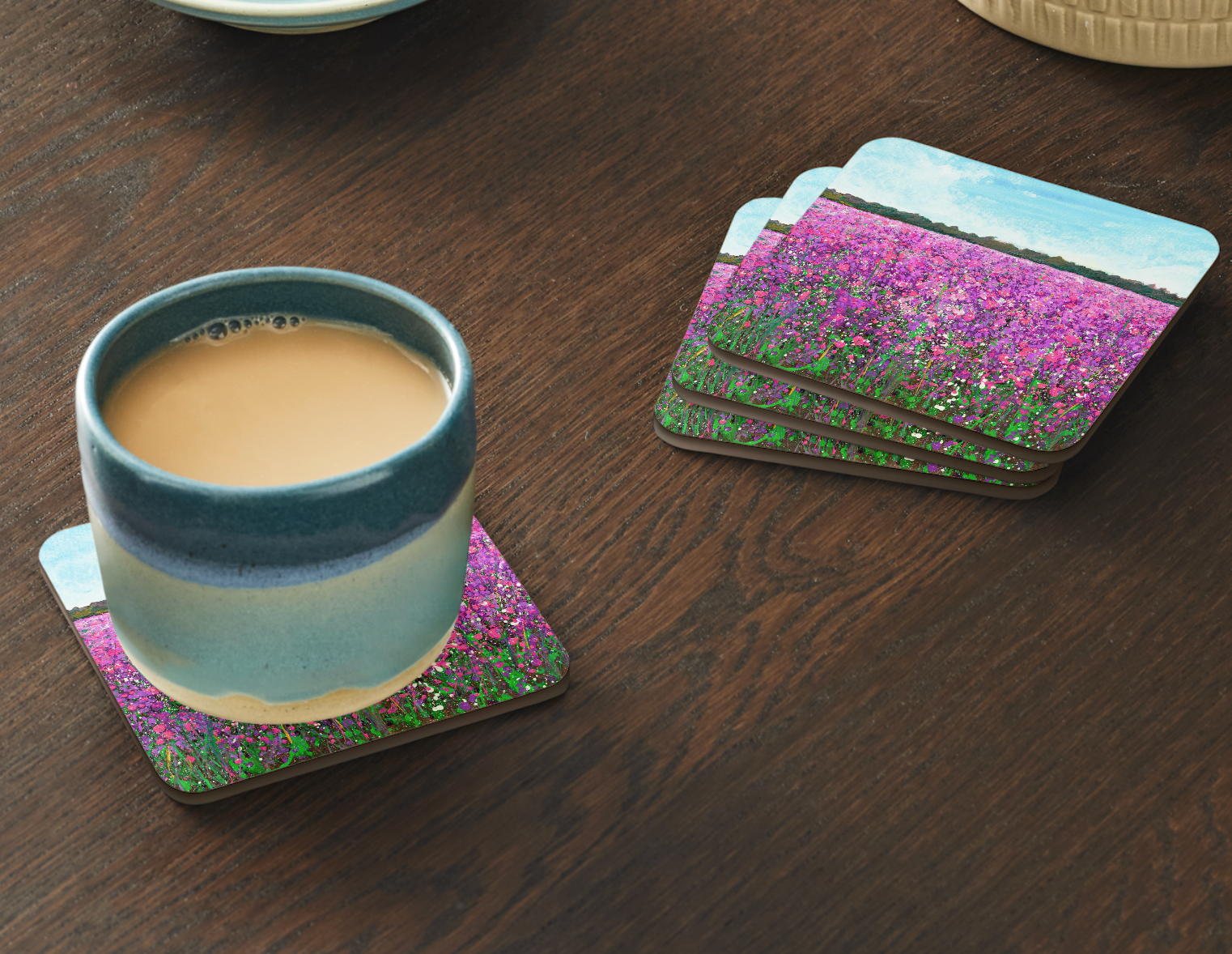 Wildflower Field Art Coaster | Floral Landscape Gift