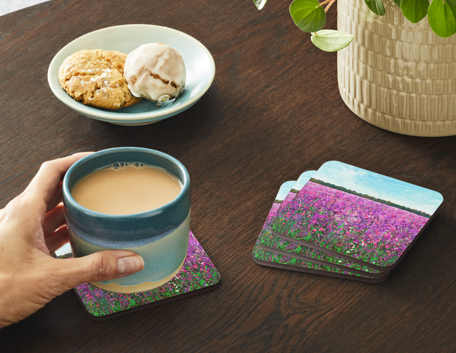 Wildflower Field Art Coaster | Floral Landscape Gift