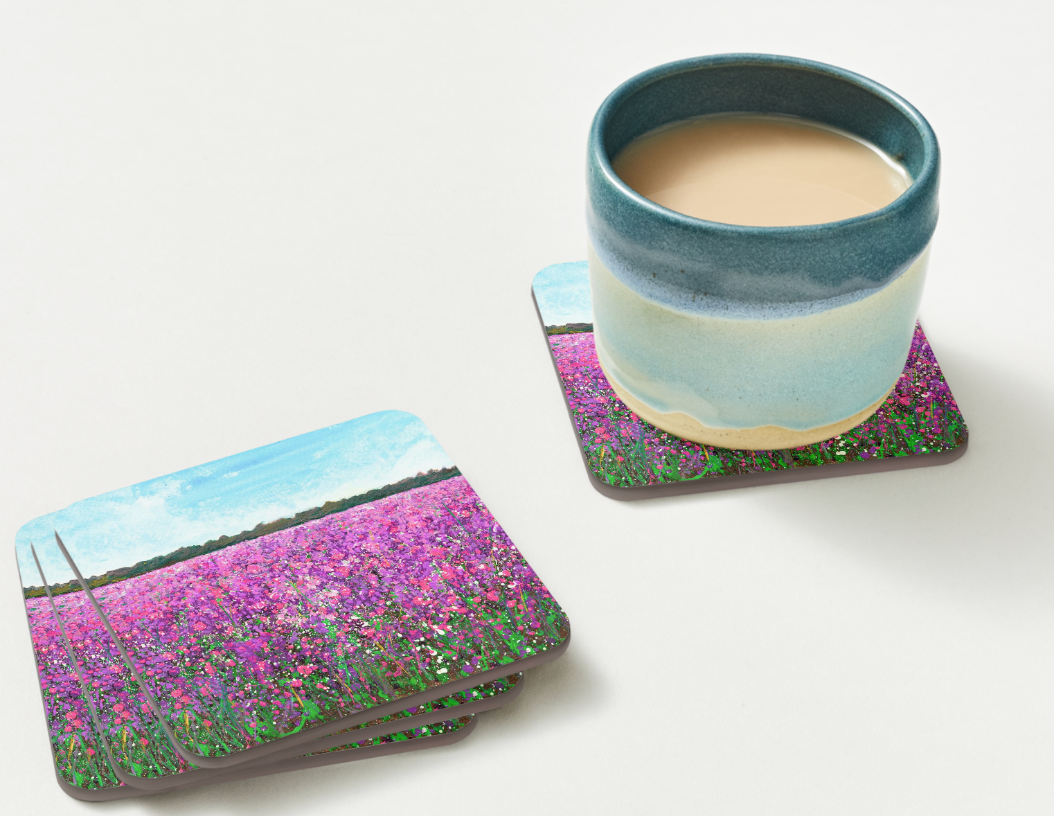 Wildflower Field Art Coaster | Floral Landscape Gift