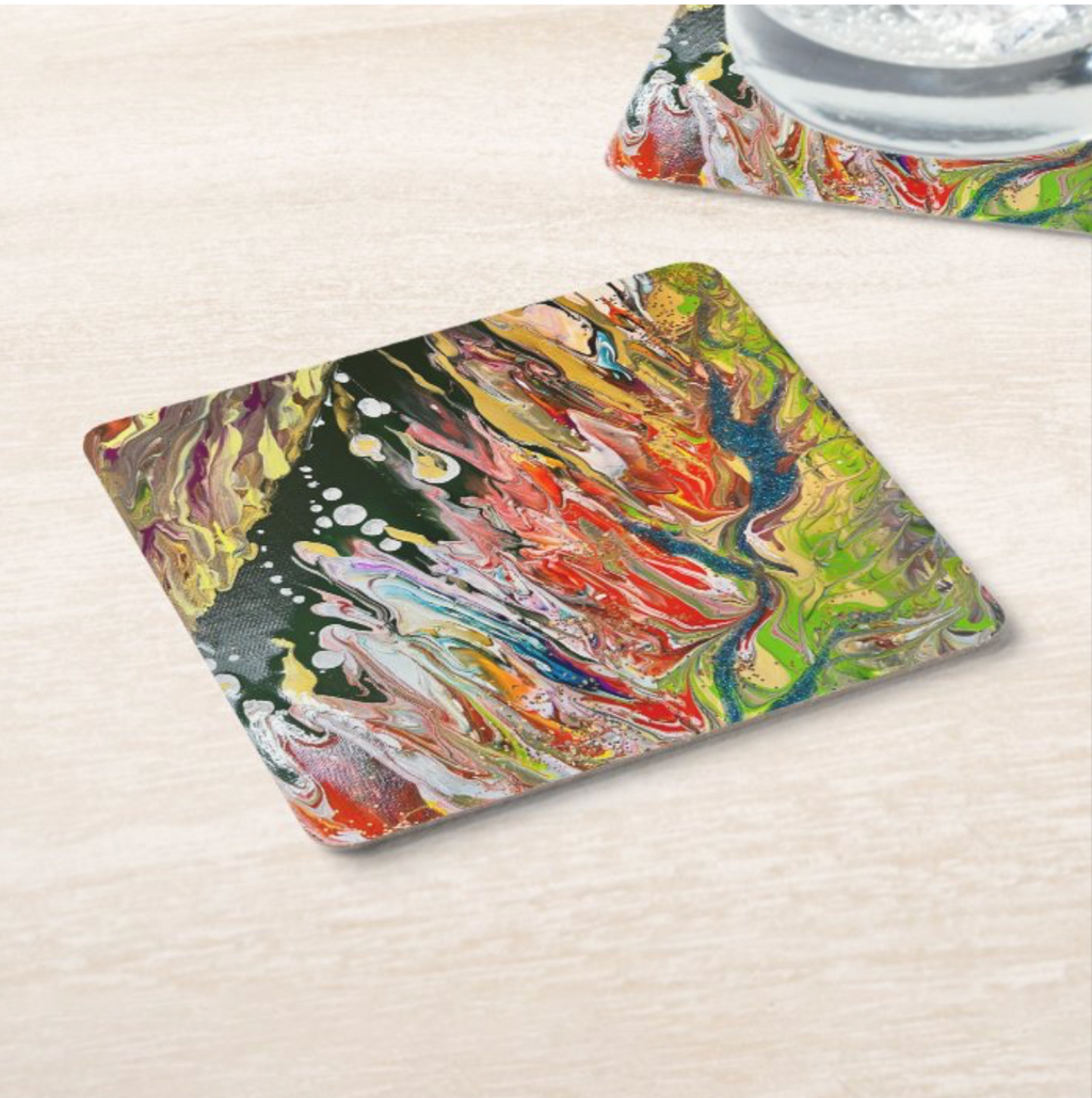HARDBOARD COASTER 9.5x9.5cm- Abstract Pouring Acrylic Colours