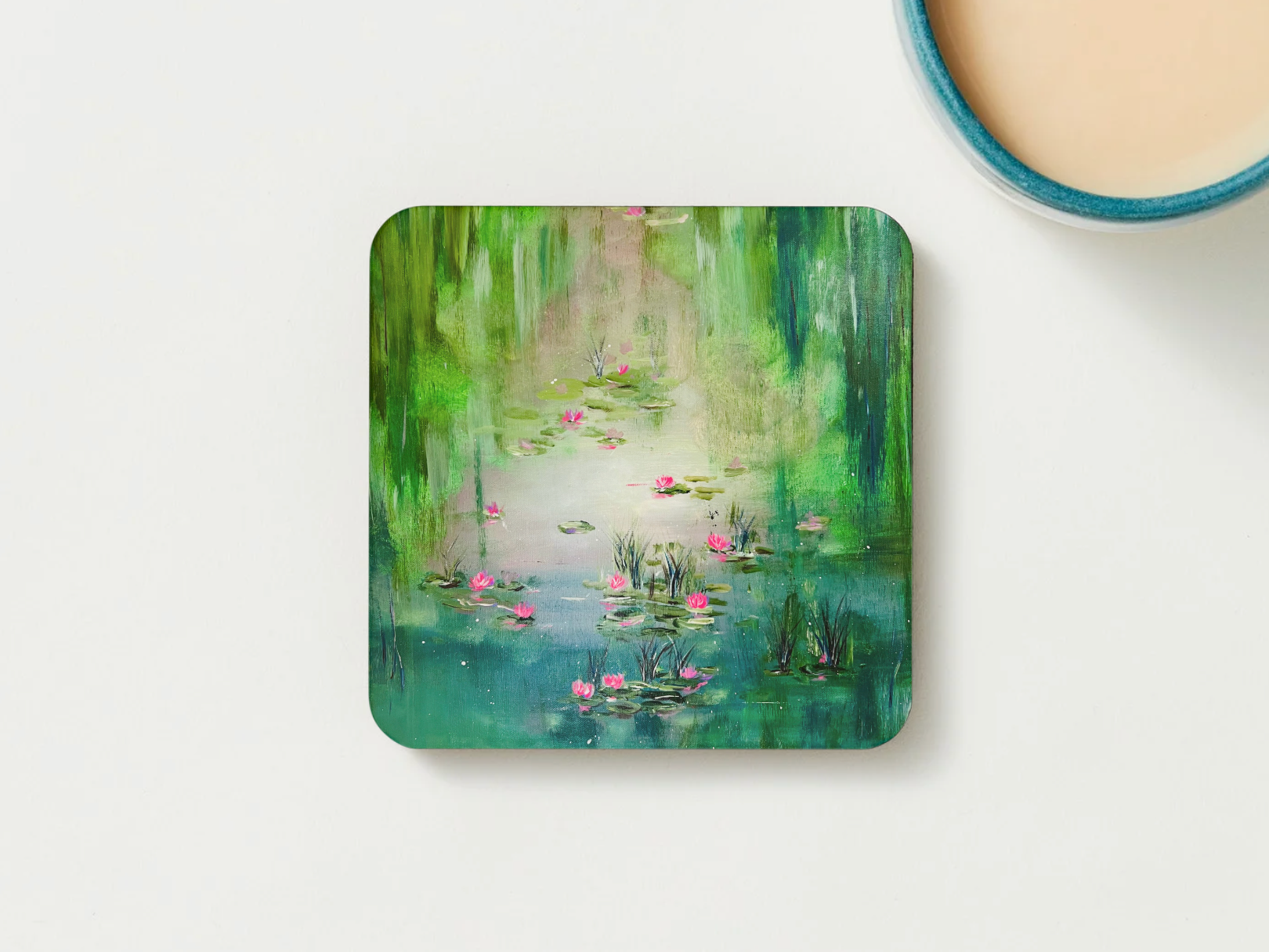 Living a dream Waterlily Pond Art Coaster - Nature Gift UK