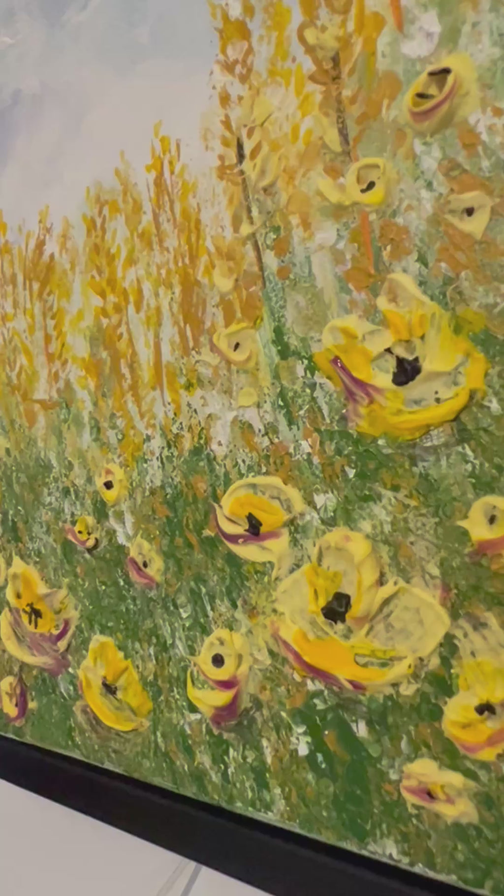 Blue Sky Yellow Daisy wildflowers field  Heavy 3D textured artwork 8x10in Framed
