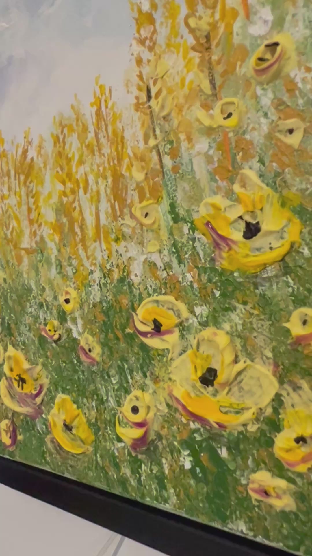 Blue Sky Yellow Daisy wildflowers field  Heavy 3D textured artwork 8x10in Framed